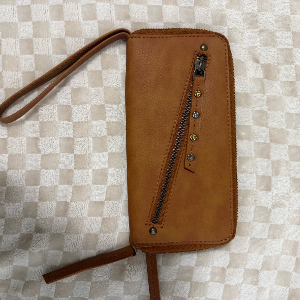 Free People Brown Leather Wristlet Wallet